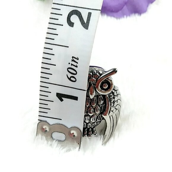 Silver Owl Ring Stainless Steel Statement Bird Biker Ring - Picture 7 of 13